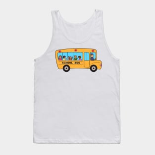 School bus with group of school children. Flat design drawing isolated on white background d. Tank Top